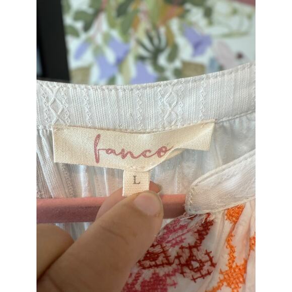 NWOT Fanco Embroidered Geometric Diamond Lattice Peasant Mini Dress White Large - Picture 10 of 11